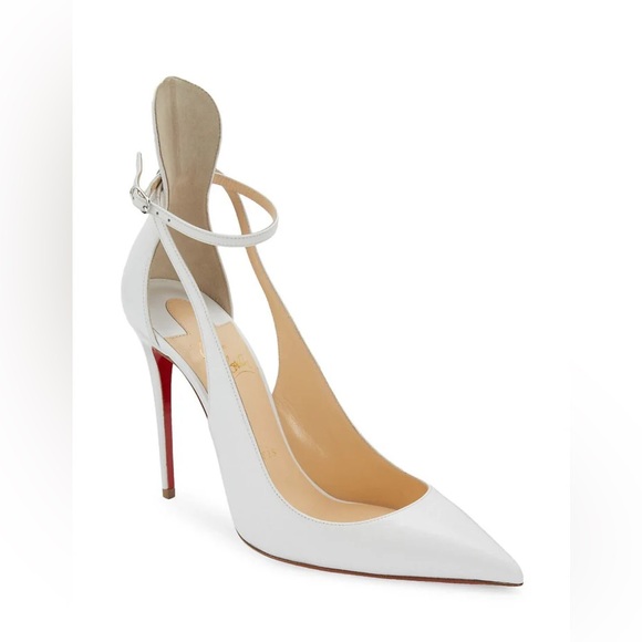 Christian Louboutin Shoes - White Pointed-Toe Ankle-Strap Stiletto Pump